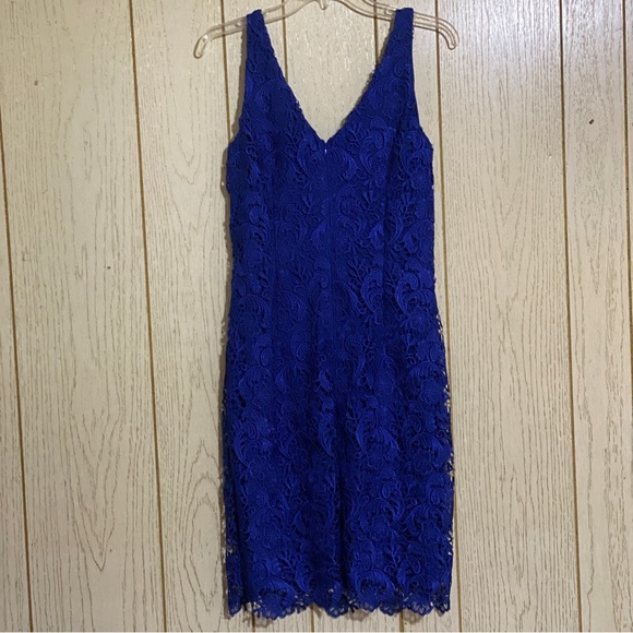 Lauren Ralph Lauren Royal Blue Midi Lined Floral Lace Cocktail Dress - Picture 10 of 14